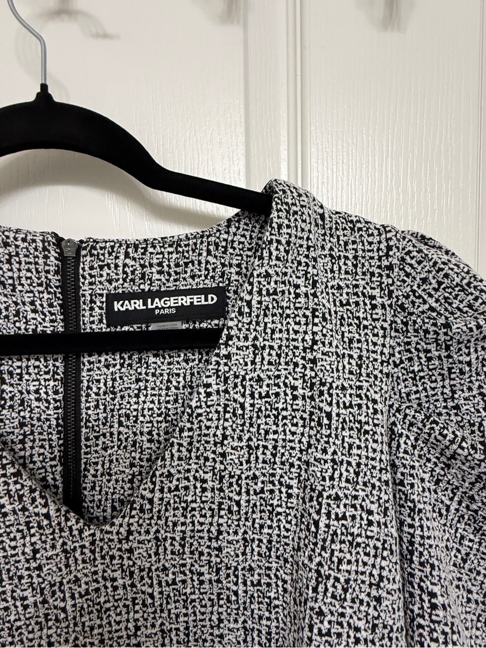 Karl Lagerfeld Black & White Textured Tweed Top